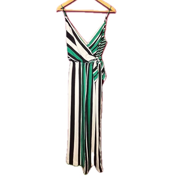 Express Pants - Express Jumpsuit Green Black White Striped Size: S (Short)